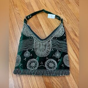 Green velvet beaded bag